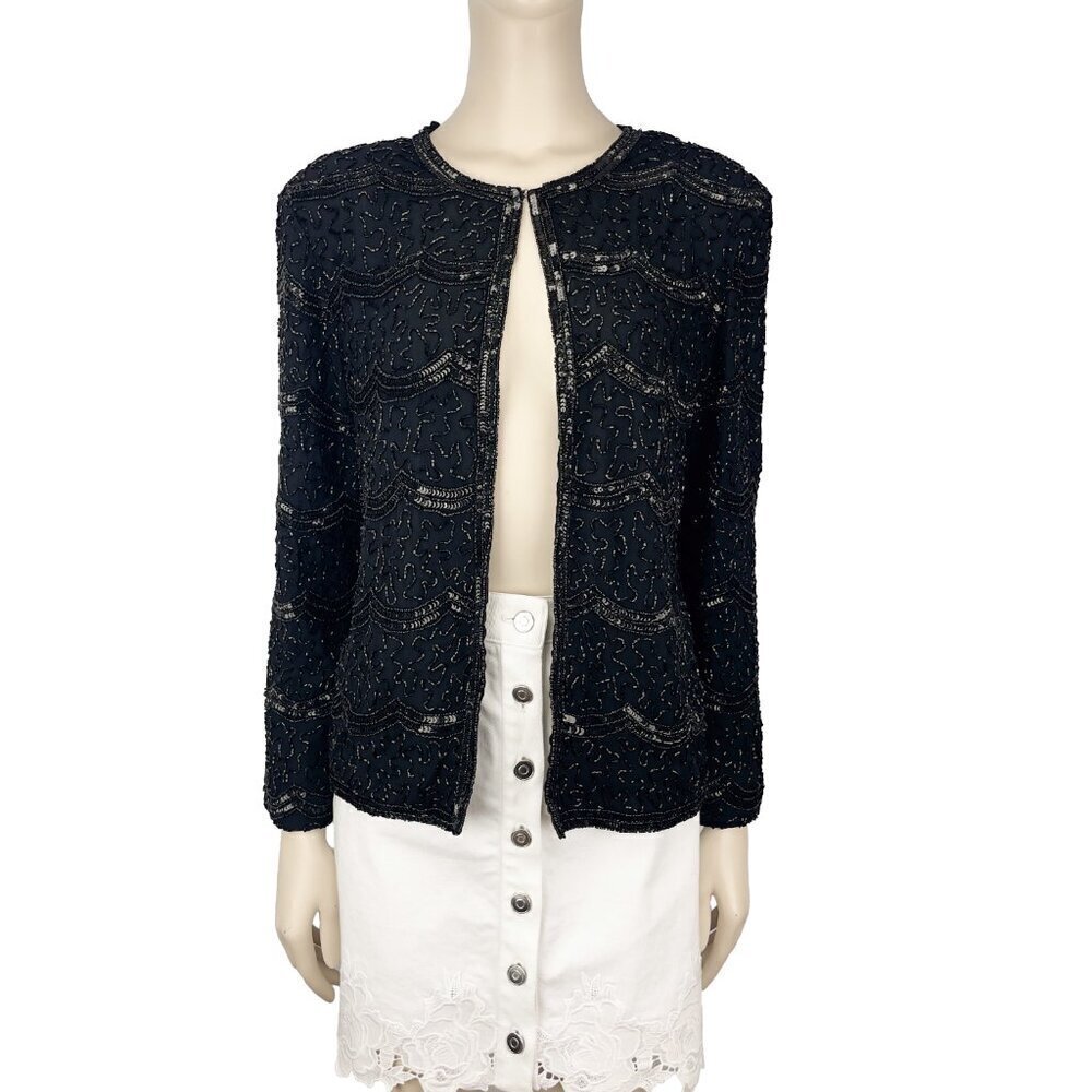 VINTAGE Beaded Embroided Holidays Party Bolero Cardigan Abstract Patterns sz S-M